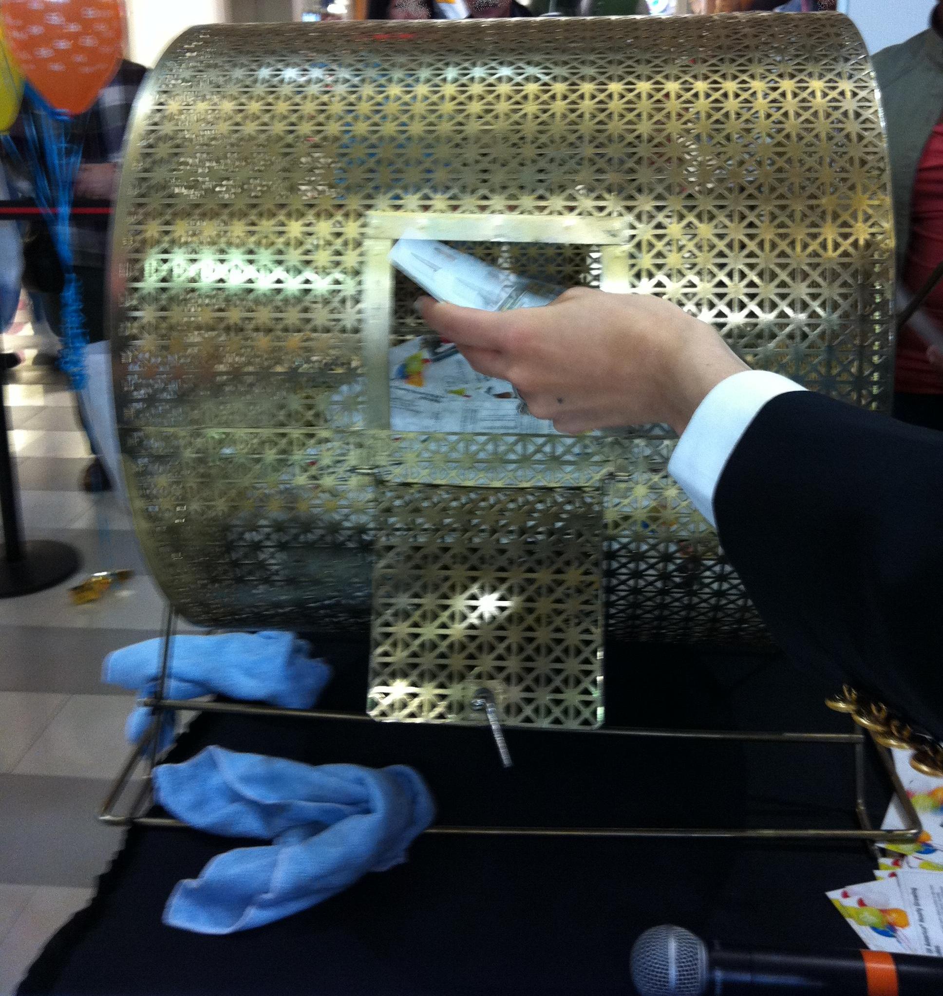 Danielle putting entries into the drum!