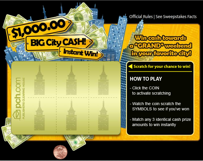 Big City Cash Instant Win PCH Scratch Card