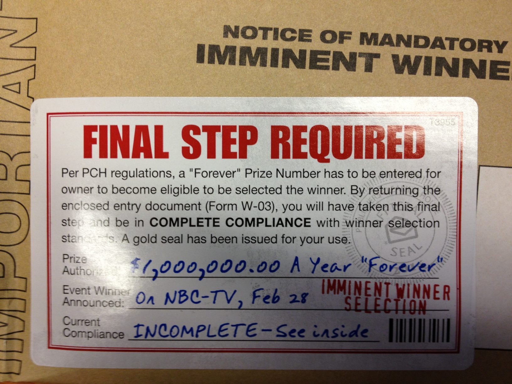 Final Step Required Label