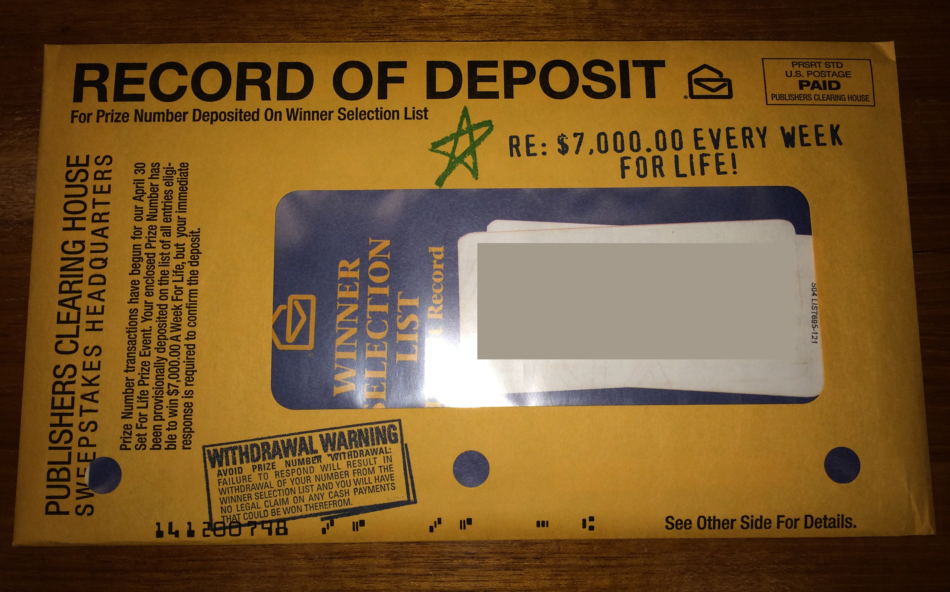 Record of Deposit