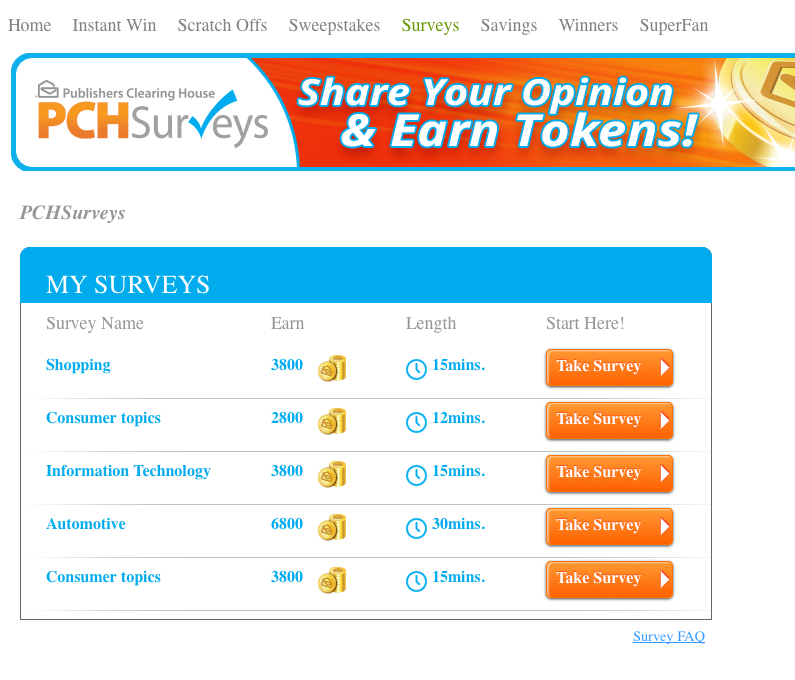 PCH Surveys Rewards