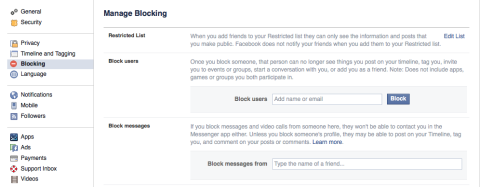 Manage Blocking on Facebook