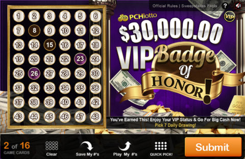 VIP Badge Of Honor PCH Lotto Card