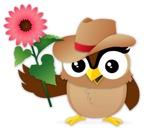 PCH’s owl mascot Edwin with hat & flower