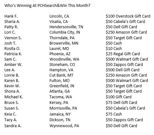List of May winners at PCH Search&Win
