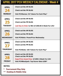 PCH April 2017 Schedule – Week 4