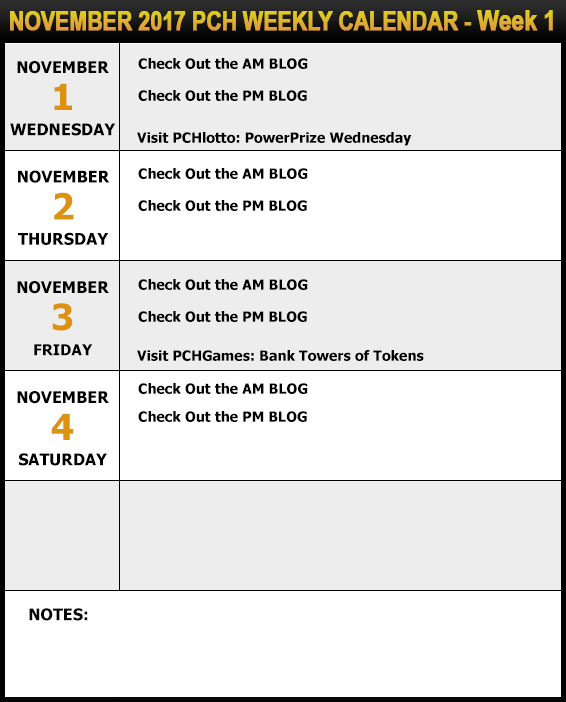 November 2017 PCH Weekly Calendar – Week 1