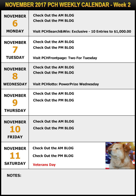 November 2017 PCH Weekly Calendar – Week 2