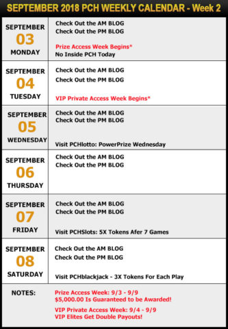 PCH September Sweepstakes Calendar -Week 2
