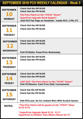 PCH September Sweepstakes Calendar -Week 3