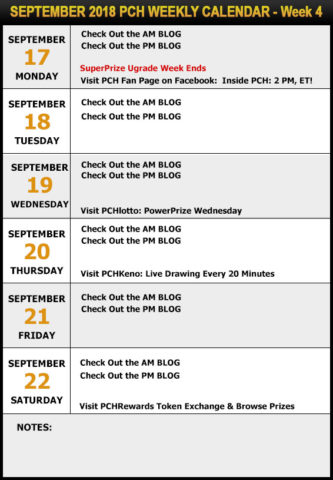 PCH September Sweepstakes Calendar -Week 4