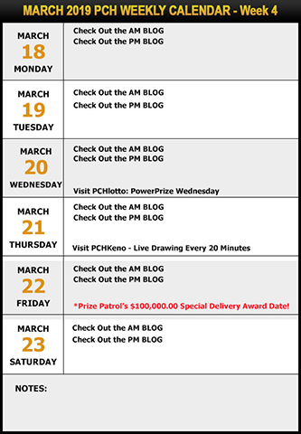 PCH March Sweepstakes Calendar - Week 4
