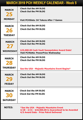PCH March Sweepstakes Calendar - Week 5