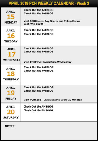 PCH April Sweepstakes Calendar -Week 3