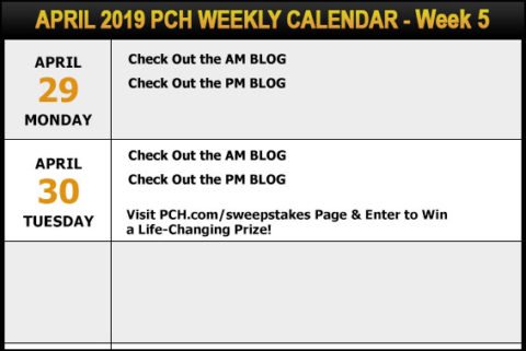 PCH April Sweepstakes Calendar -Week 5