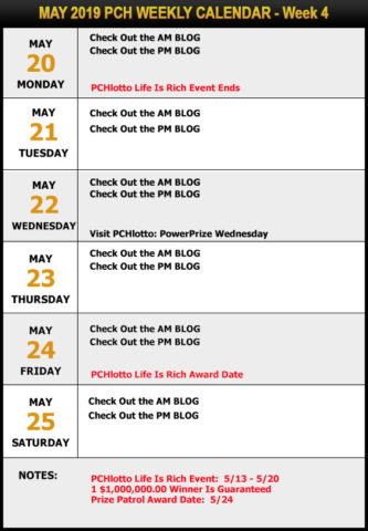 PCH May Sweepstakes Calendar -Week 4