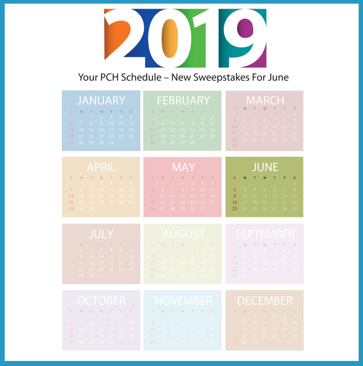 Your PCH Schedule – New Sweepstakes for June