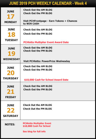 PCH June Sweepstakes Calendar -Week 4