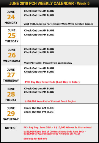 PCH June Sweepstakes Calendar -Week 5