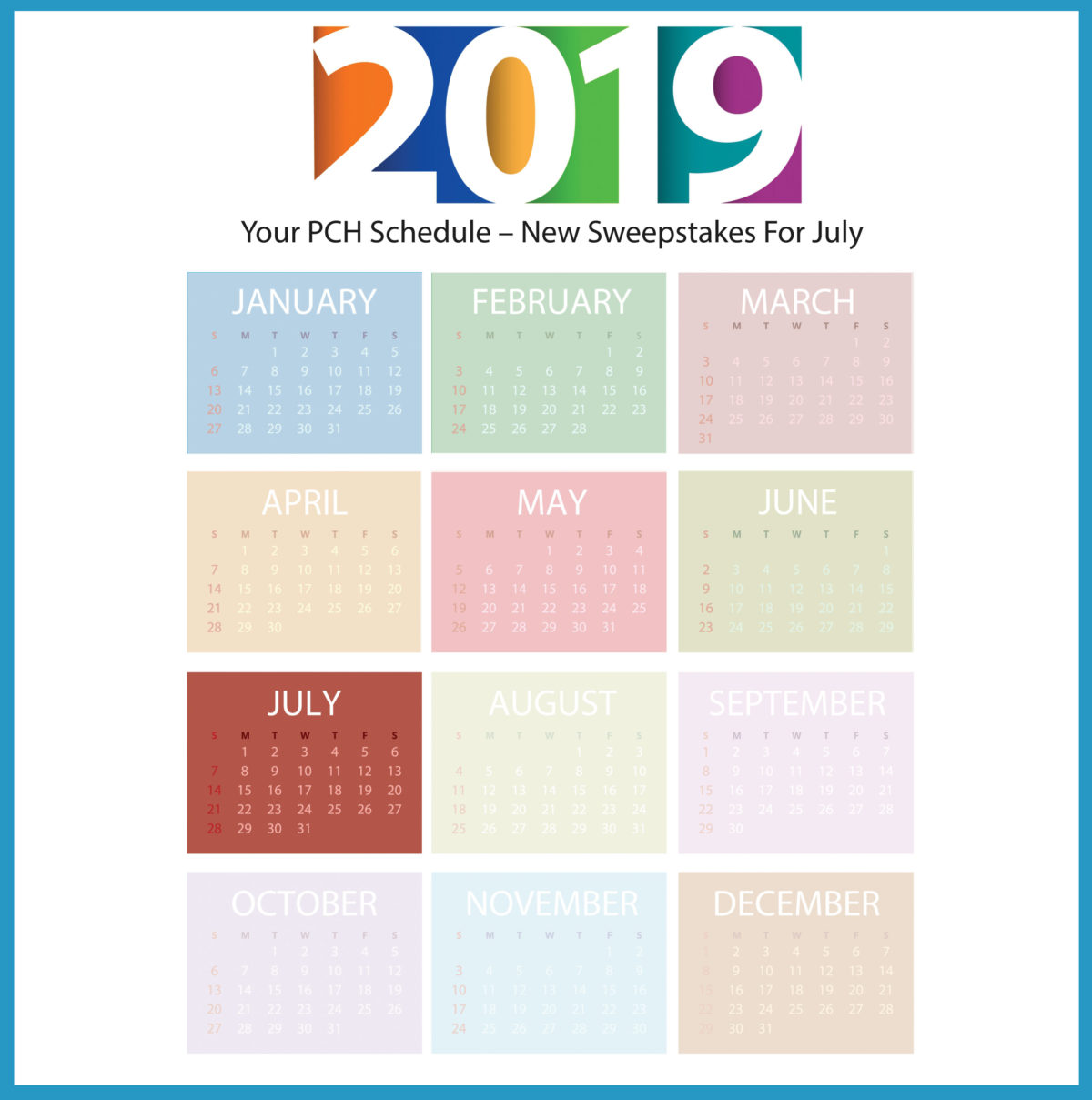 Your PCH Schedule – New Sweepstakes for July