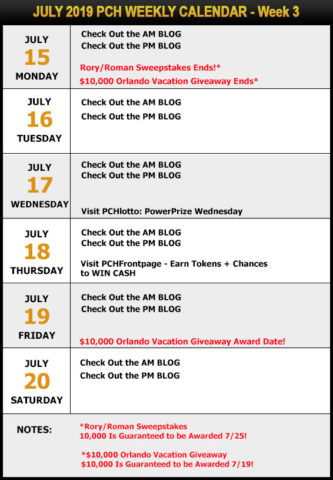 PCH June Sweepstakes Calendar -Week 3