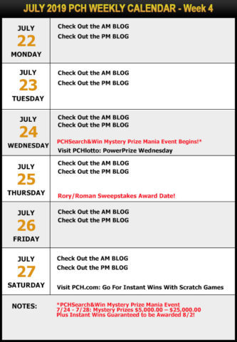 PCH June Sweepstakes Calendar -Week 4