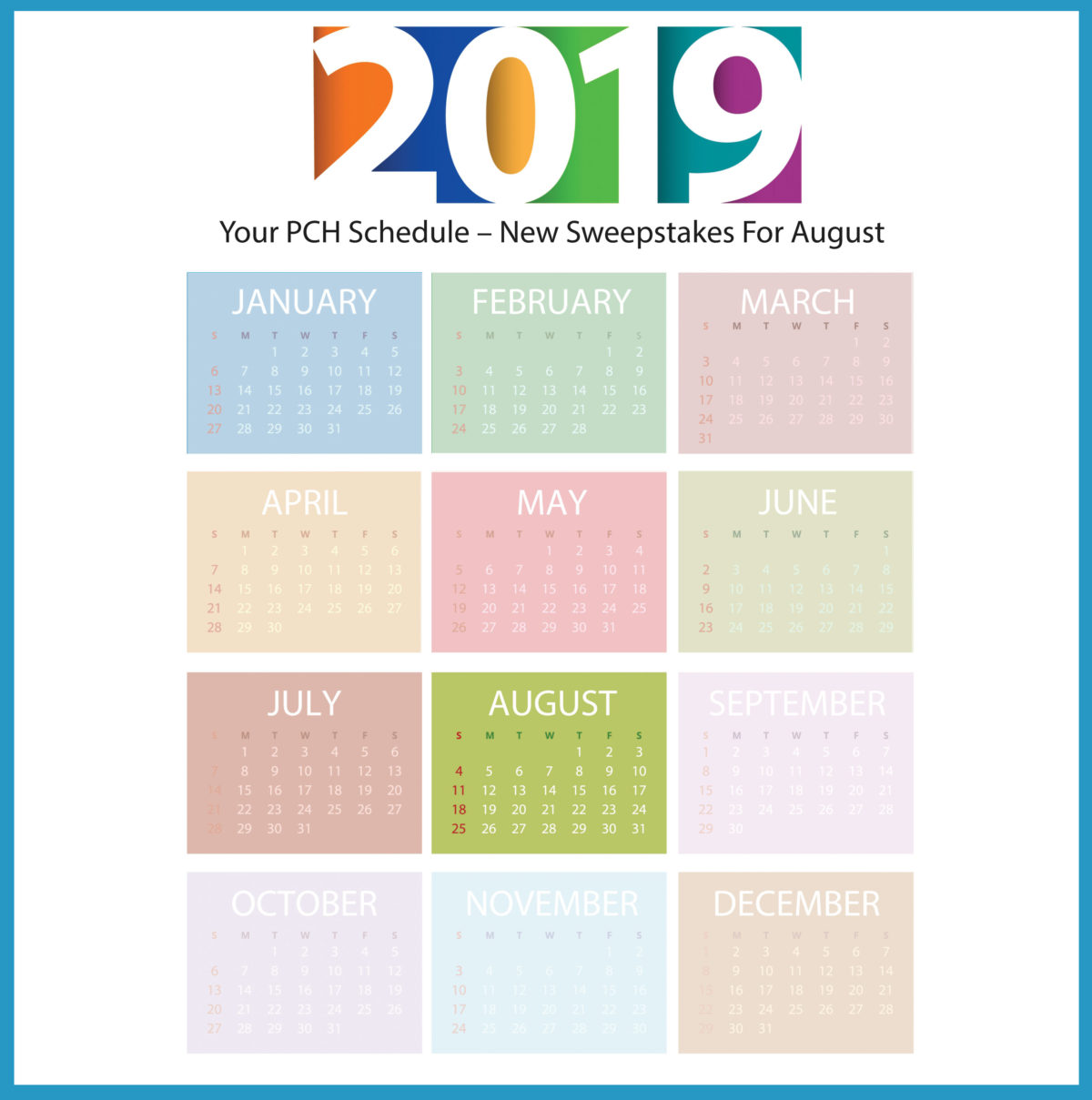 Your PCH Schedule – New Sweepstakes for August