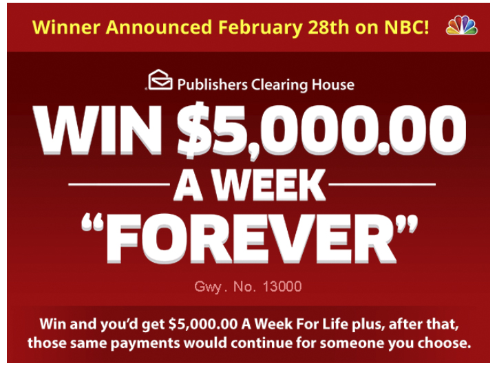 Top 5,000 Reasons to Enter to Win $5,000.00 A Week “Forever”