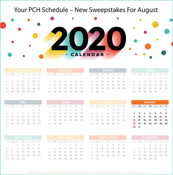 YOUR PCH SCHEDULE – NEW SWEEPSTAKES TO ENTER FOR AUGUST