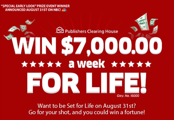 $7,000.00 A Week For Life Sweepstakes Ends TONIGHT!