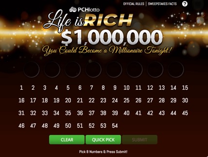 Last Day to Enter to Win $1,000,000.00 in the PCHlotto Life Is Rich Event!